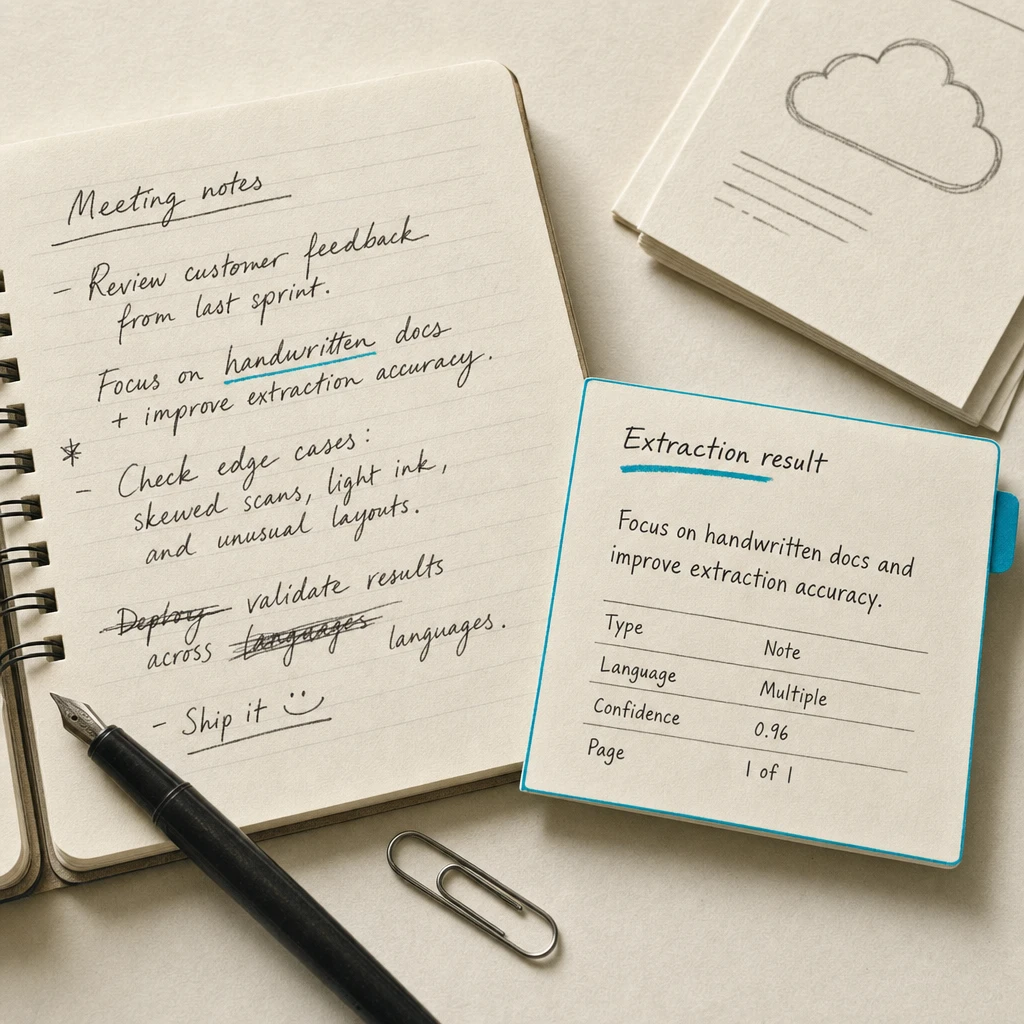 Handwriting OCR reading a handwritten note where AWS Textract struggles.