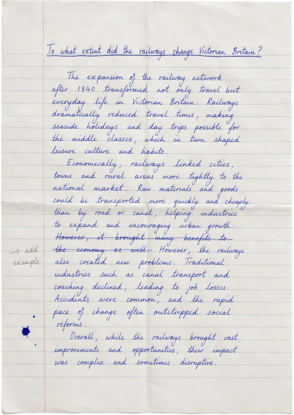 Handwritten student history essay