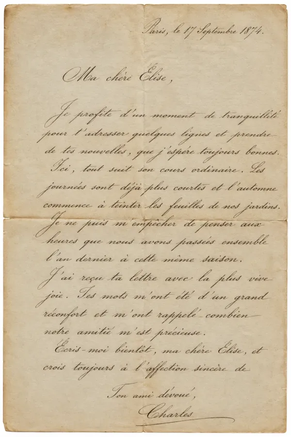 Handwritten 1874 French family letter