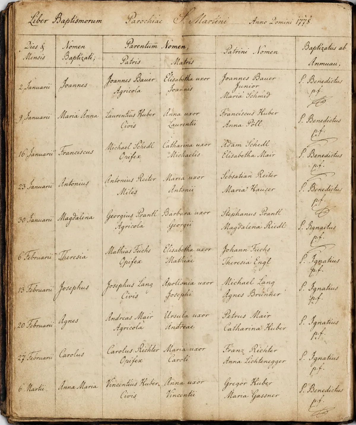 A Latin parish baptism register from 1778
