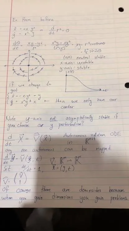 A photographed page of handwritten dynamical-systems notes used in the July 2026 Mathpix comparison.