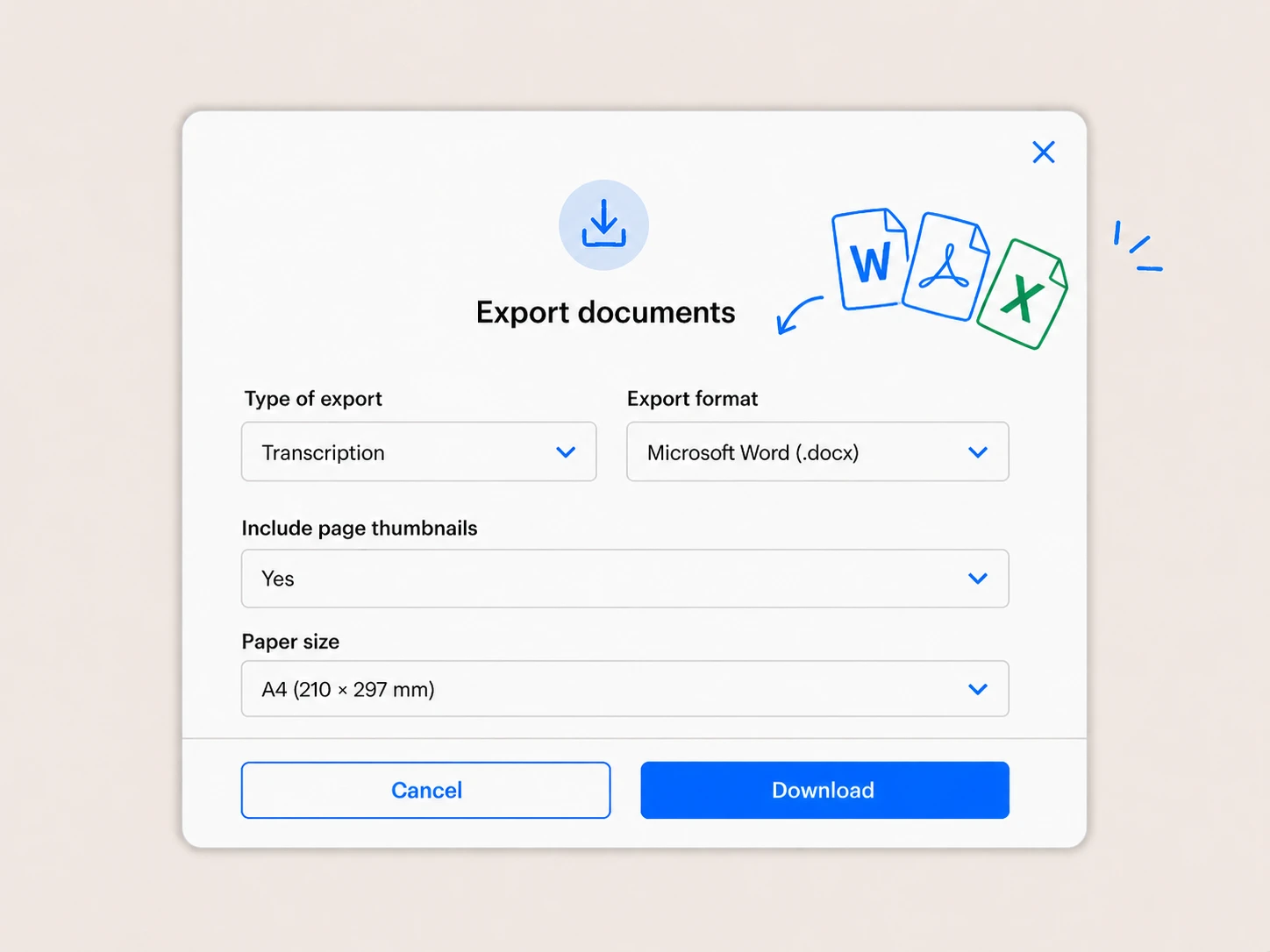 Exporting a transcription to Word, PDF, or Excel