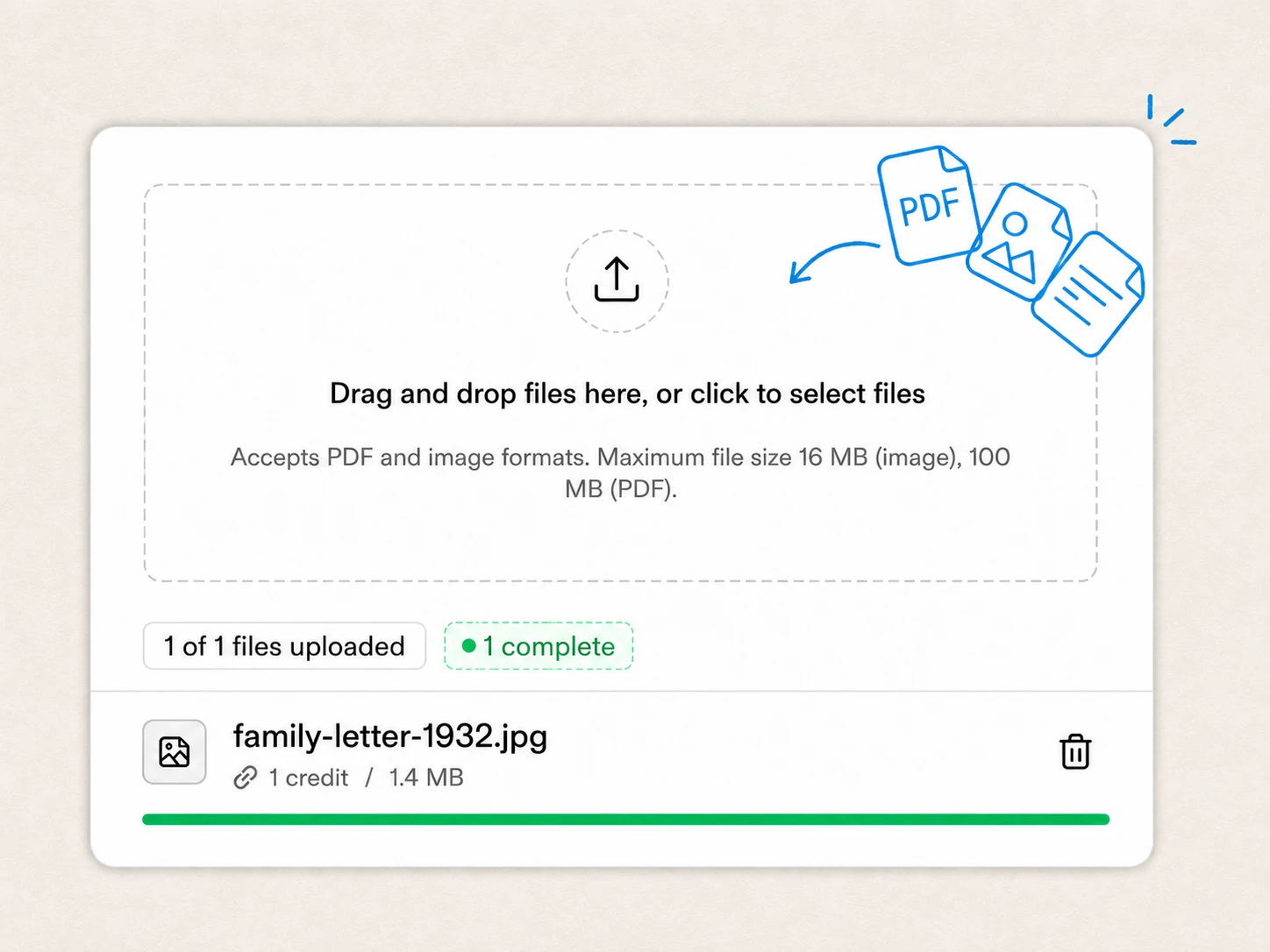Uploading a document to Handwriting OCR