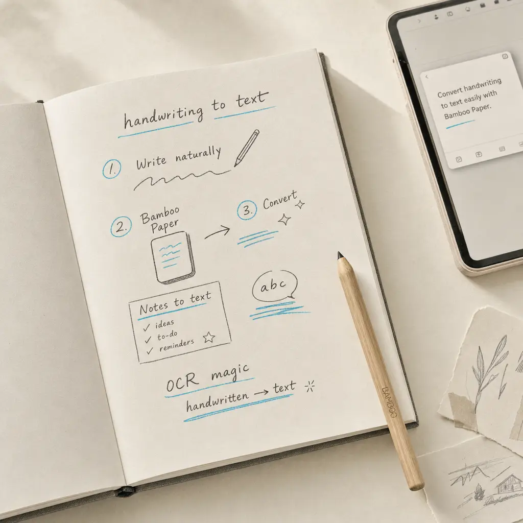How to convert handwriting to text in Bamboo Paper?