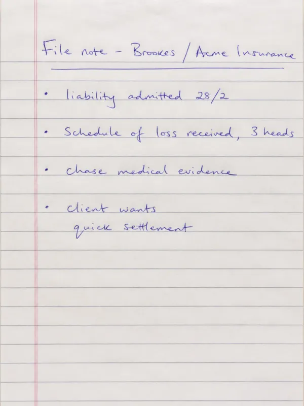 Handwritten case-file notes