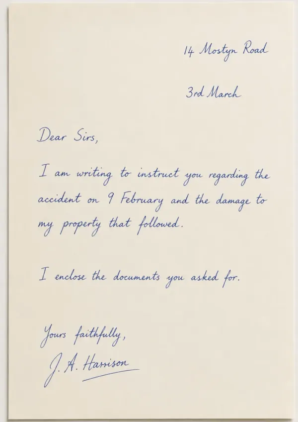 Handwritten client instruction letter