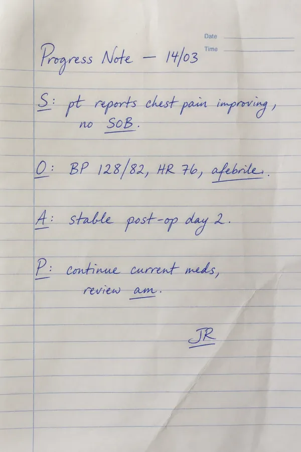 Handwritten clinical progress note