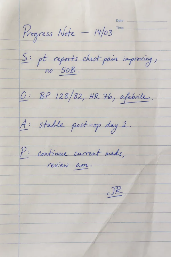 Handwritten clinical progress note