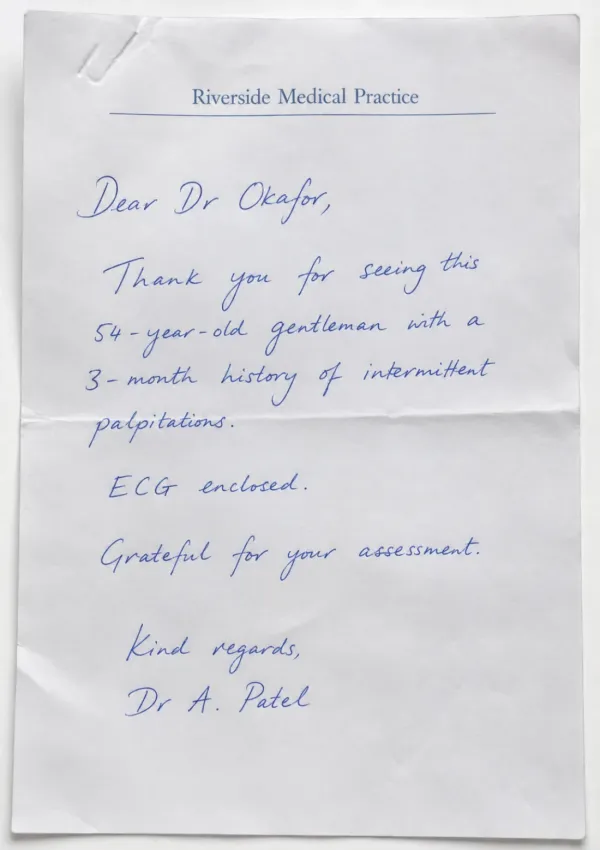 Handwritten medical referral letter
