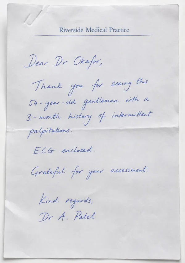 Handwritten medical referral letter