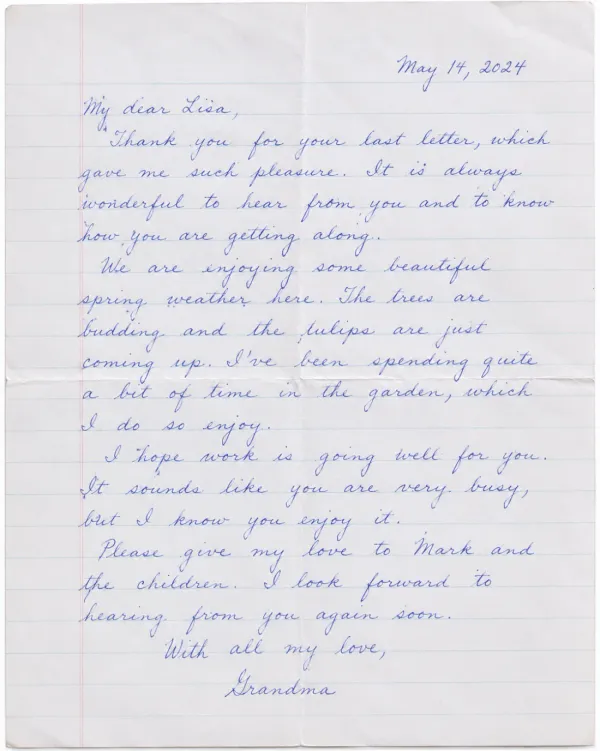 Handwritten letter in a grandparent's hand