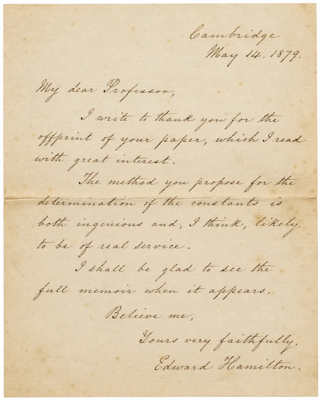 A handwritten archival letter
