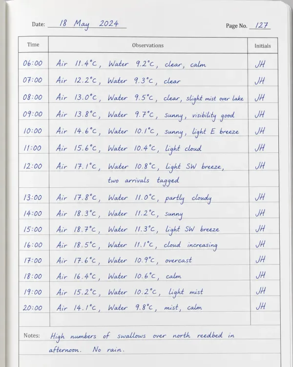 Handwritten observation log