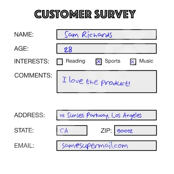 Handwritten survey form